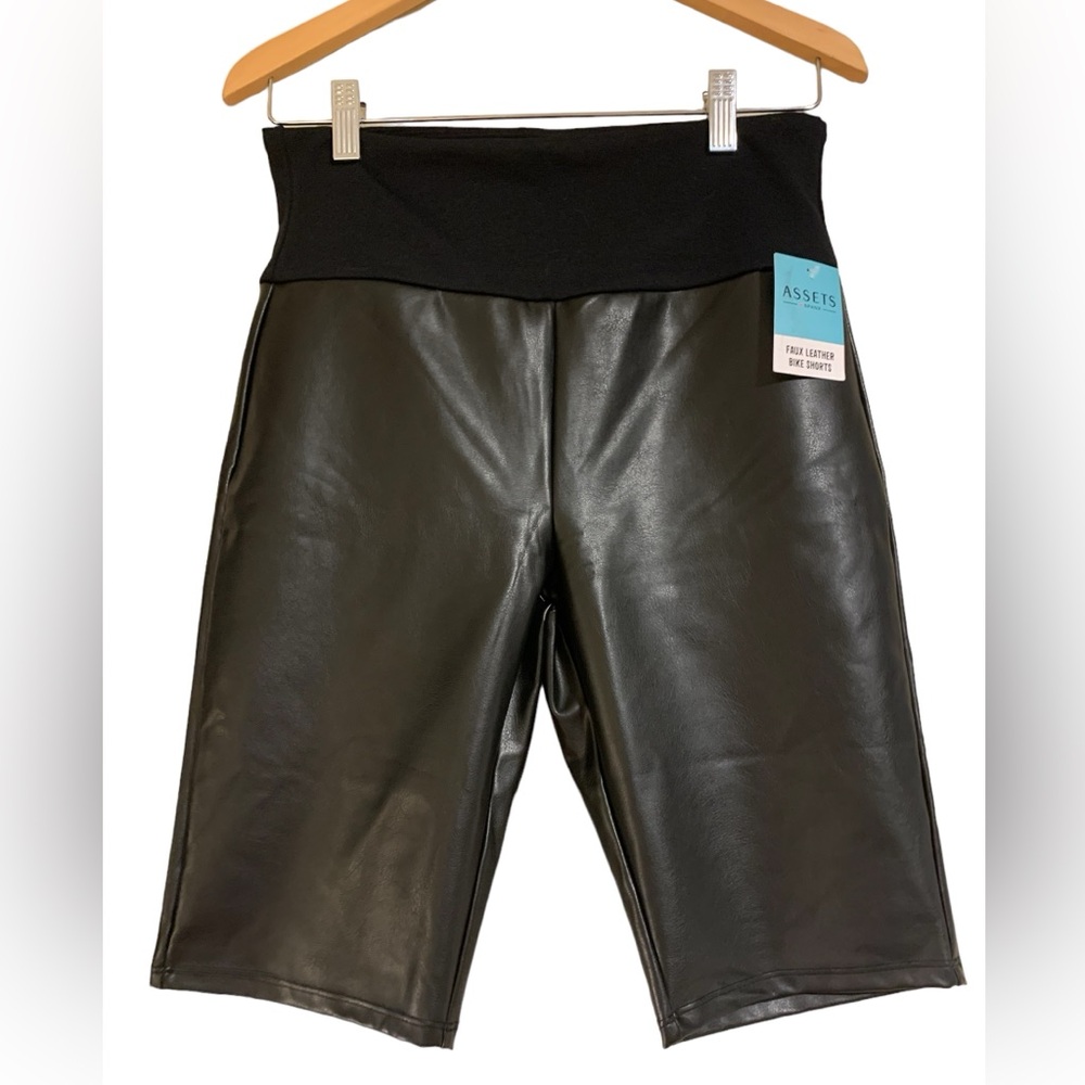 Assets by Spanx faux leather biker shorts women’s size Large very black new nwt - Picture 5 of 12